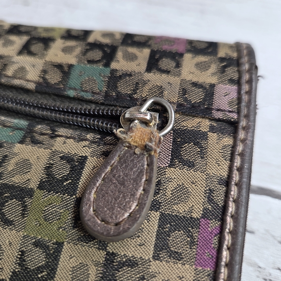 Liz Claiborne Brown Monogram Wristlet with Green and Pink Accents - Picture 10 of 13